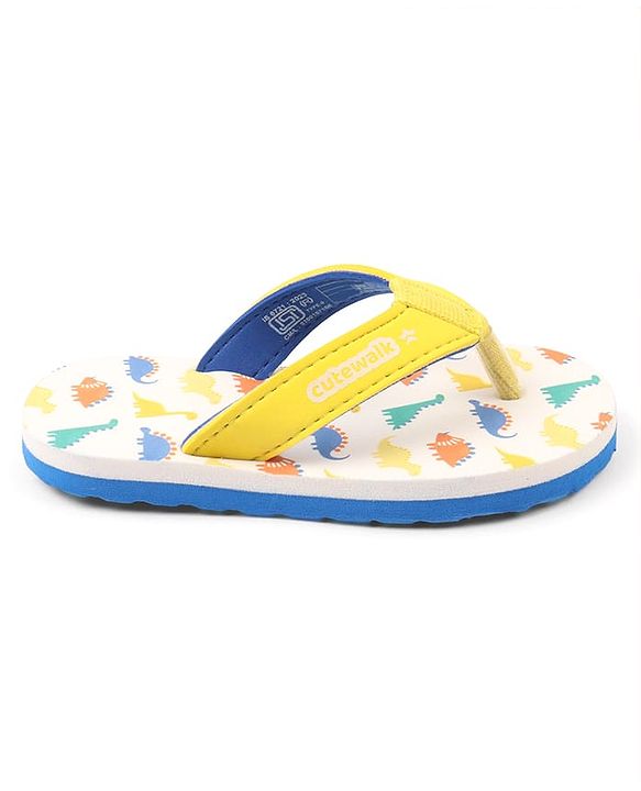 Cute Walk by Babyhug Dino Printed Slip On Flip Flops -Yellow