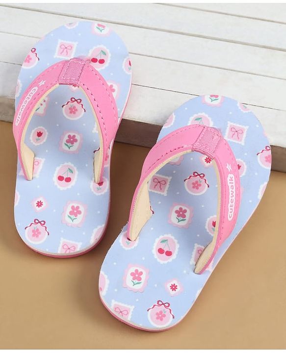 Cute Walk by Babyhug Slip On  Flip Flops with Berry & Floral Print - Pink & Blue