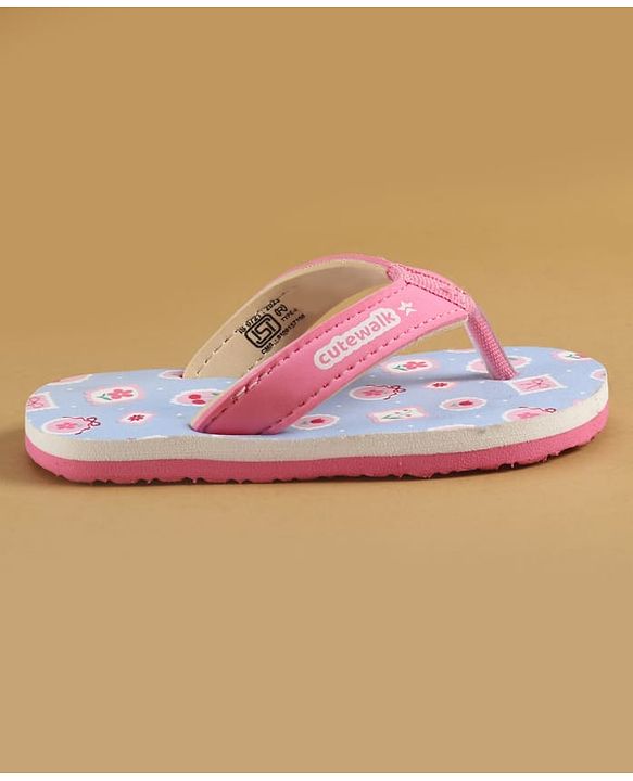Cute Walk by Babyhug Slip On  Flip Flops with Berry & Floral Print - Pink & Blue