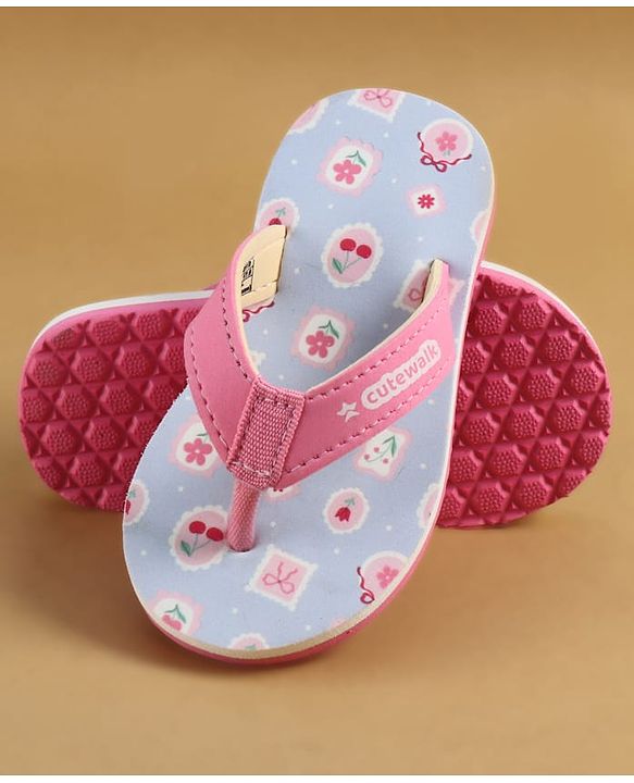 Cute Walk by Babyhug Slip On  Flip Flops with Berry & Floral Print - Pink & Blue
