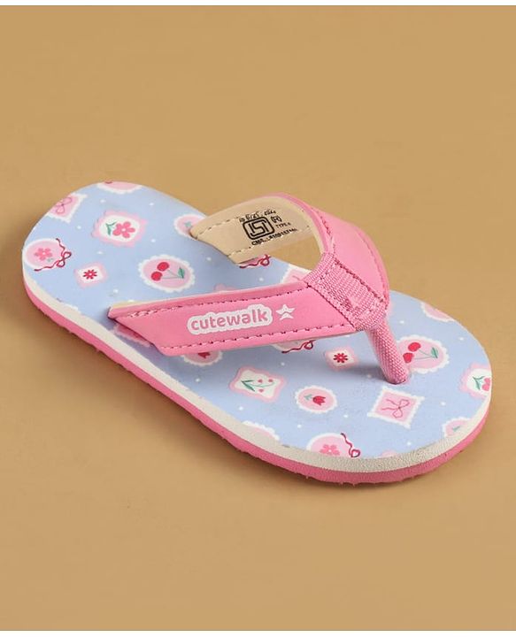 Cute Walk by Babyhug Slip On  Flip Flops with Berry & Floral Print - Pink & Blue
