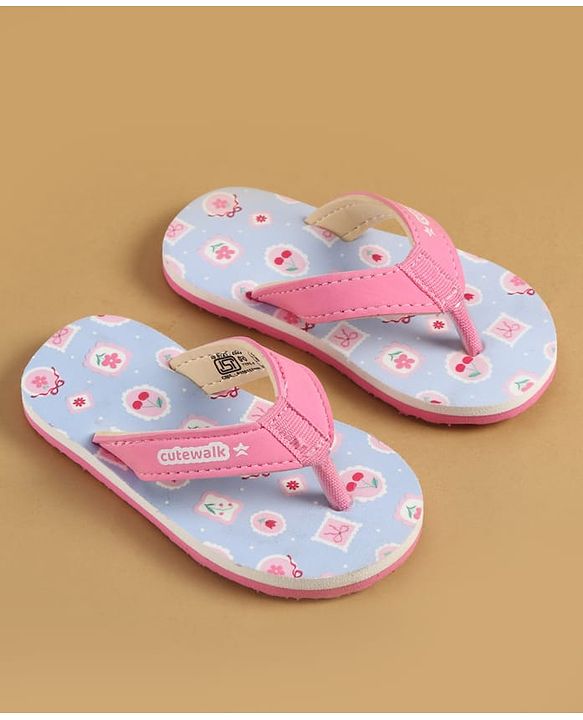 Cute Walk by Babyhug Slip On  Flip Flops with Berry & Floral Print - Pink & Blue