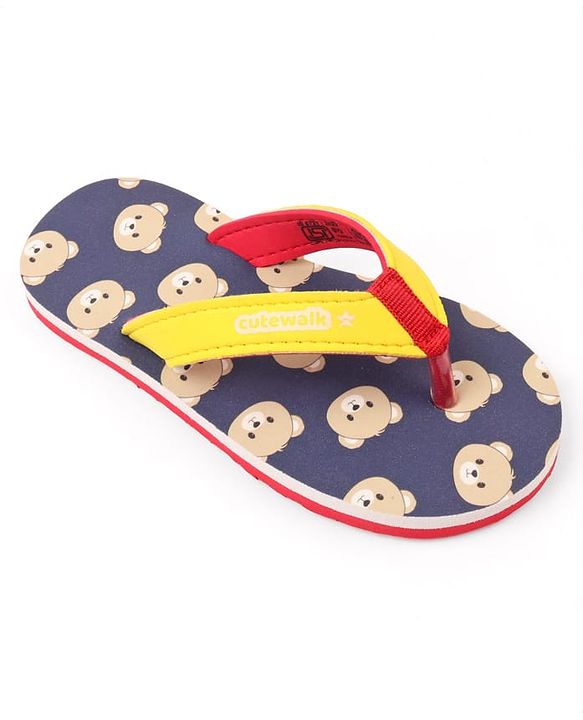 Cute Walk by Babyhug Bear Printed Slip On Flip Flops -Navy