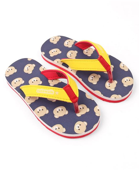 Cute Walk by Babyhug Bear Printed Slip On Flip Flops -Navy