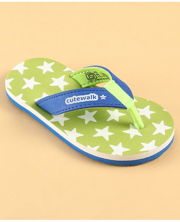 Cute Walk by Babyhug Slip On Star Printed Flip Flop - Green