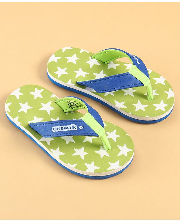 Cute Walk by Babyhug Slip On Star Printed Flip Flop - Green