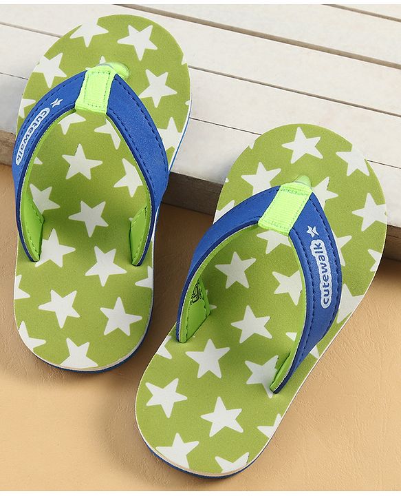 Cute Walk by Babyhug Slip On Star Printed Flip Flop - Green