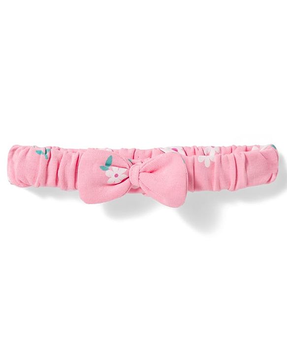 Babyhug 100% Cotton Knit Half Puffed Sleeves Floral Printed Onesie with Hairband - Light Pink