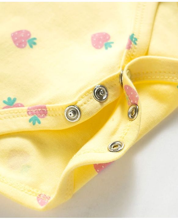 Babyhug 100% Cotton Knit Half Puffed Sleeves Strawberry Printed Onesie with Hairband - Yellow