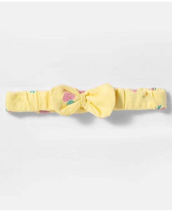 Babyhug 100% Cotton Knit Half Puffed Sleeves Strawberry Printed Onesie with Hairband - Yellow