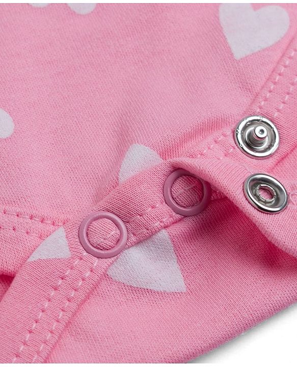 Babyhug 100% Cotton Knit Half Cap Sleeves Onesie with Headband & Heart Print - Pink