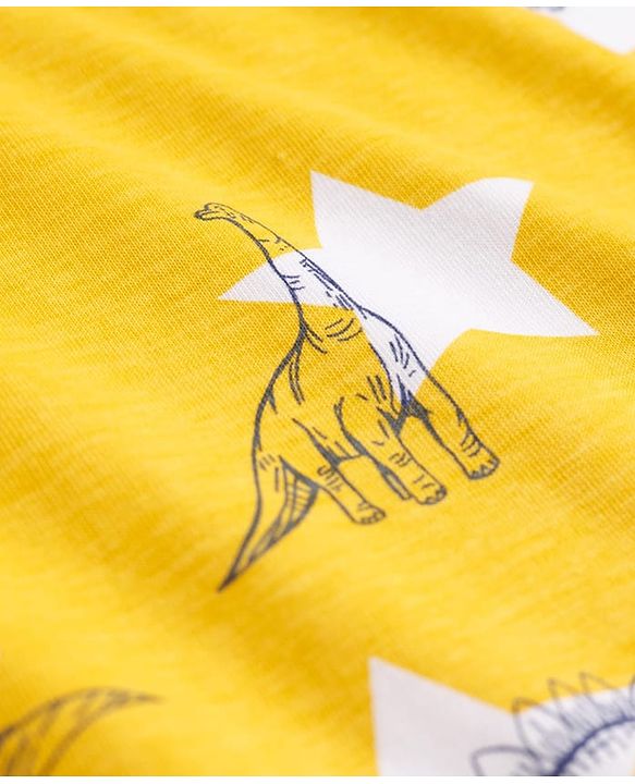 Pine Kids Cotton Knit Half Sleeves T-Shirt & Pyjama Co-ord Night Suit With Dino Print - Yellow