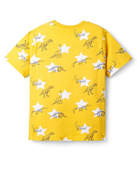 Pine Kids Cotton Knit Half Sleeves T-Shirt & Pyjama Co-ord Night Suit With Dino Print - Yellow