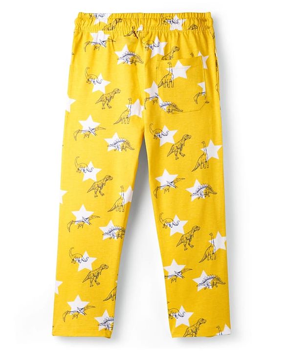 Pine Kids Cotton Knit Half Sleeves T-Shirt & Pyjama Co-ord Night Suit With Dino Print - Yellow