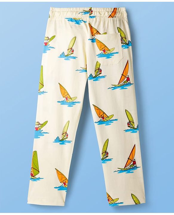 Pine Kids Cotton Knit Half Sleeves T-Shirt & Pyjama Co-ord Night Suit With Surfing Print - Light Green