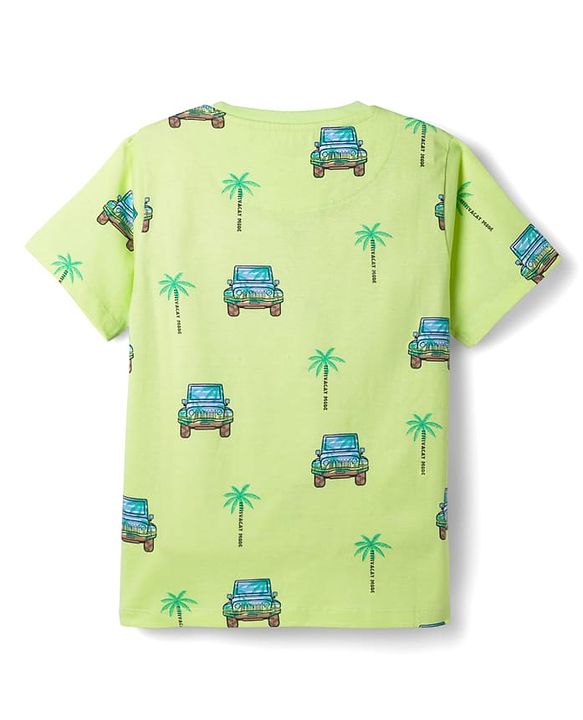 Pine Kids Cotton Knit Half Sleeves T-Shirt & Pajama Co-ords  Night Suit With Vehicle Print - Light Green