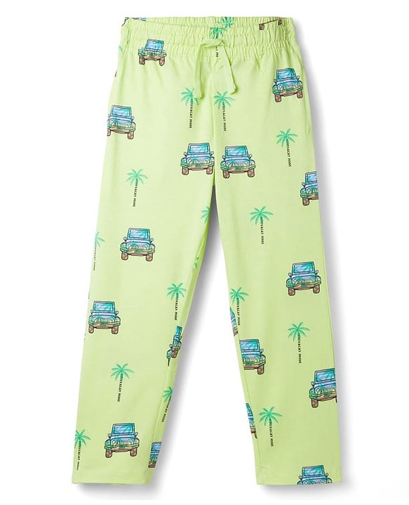 Pine Kids Cotton Knit Half Sleeves T-Shirt & Pajama Co-ords  Night Suit With Vehicle Print - Light Green