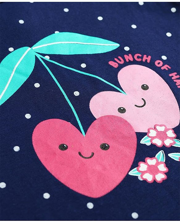 Babyhug Cotton Knit Half Sleeves Nighty with Heart & Polka Dot Print - Navy Blue