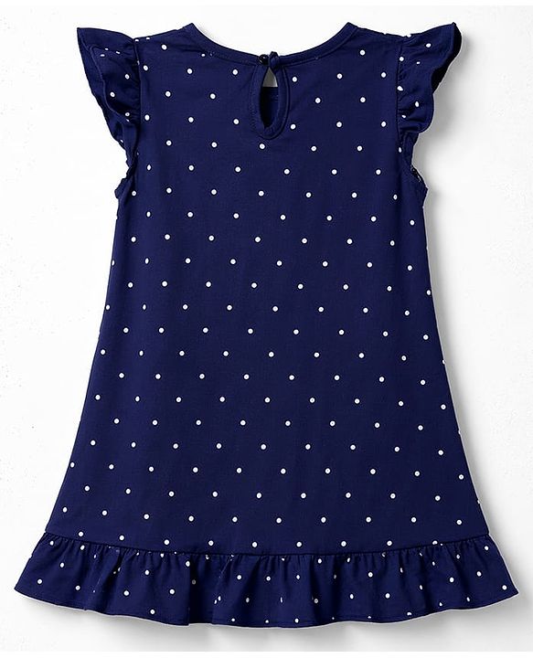 Babyhug Cotton Knit Half Sleeves Nighty with Heart & Polka Dot Print - Navy Blue
