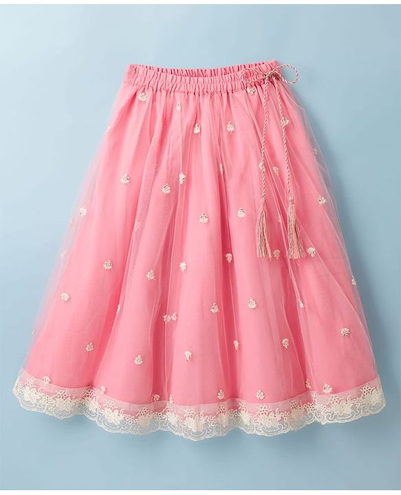 Babyhug Net Woven Three Fourth Sleeves Embroidered Choli Lehenga Set With Dupatta - Peach