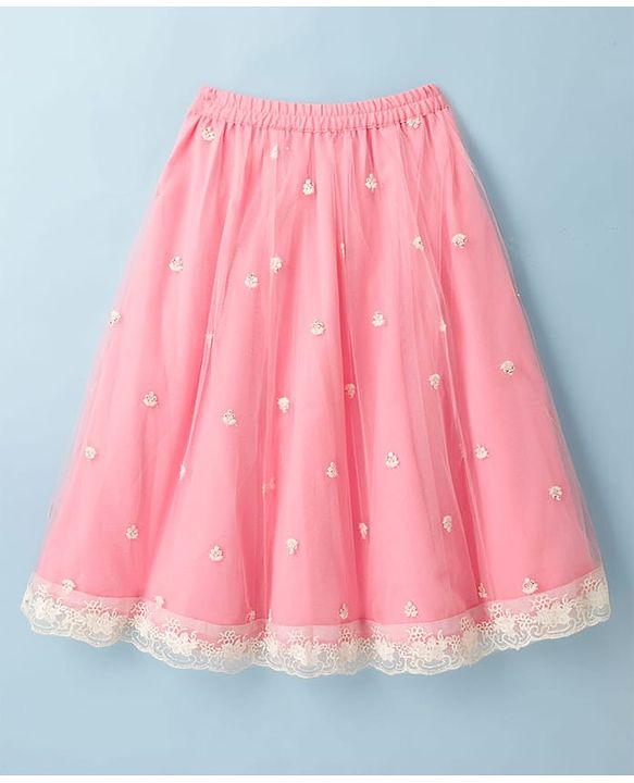 Babyhug Net Woven Three Fourth Sleeves Embroidered Choli Lehenga Set With Dupatta - Peach