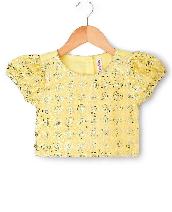 Babyhug Net Woven Half Sleeves Lehenga Choli Set With Sequin Detailing & Dupatta - Yellow
