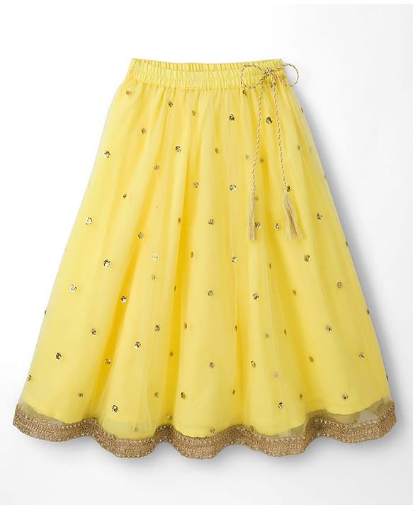 Babyhug Net Woven Half Sleeves Lehenga Choli Set With Sequin Detailing & Dupatta - Yellow