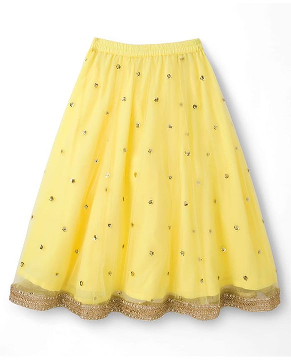Babyhug Net Woven Half Sleeves Lehenga Choli Set With Sequin Detailing & Dupatta - Yellow