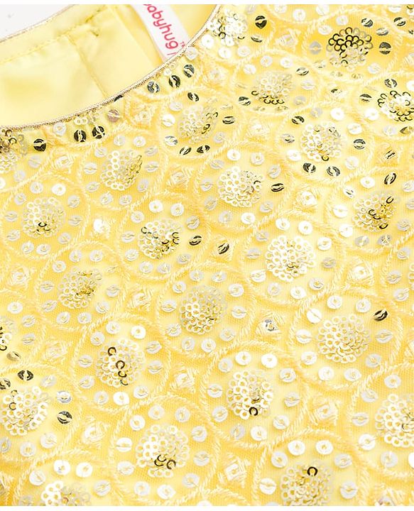 Babyhug Net Woven Half Sleeves Lehenga Choli Set With Sequin Detailing & Dupatta - Yellow