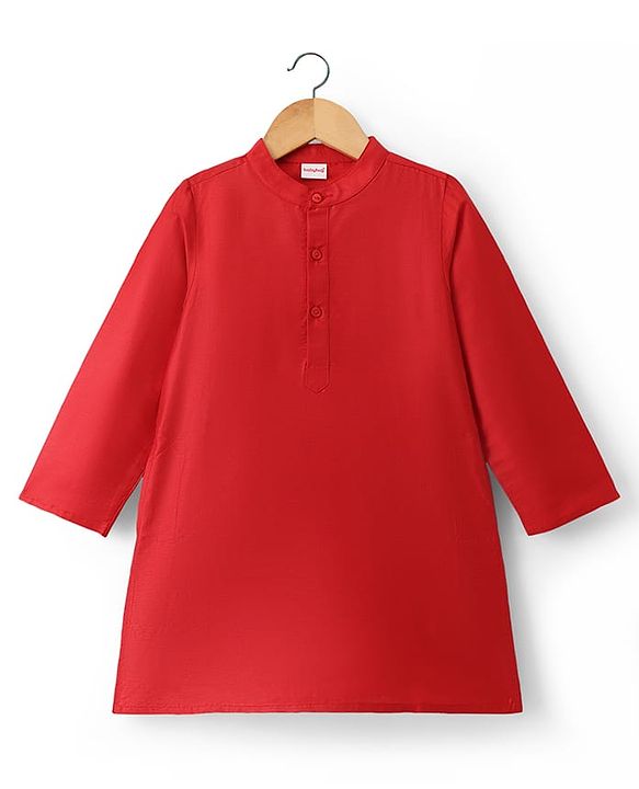 Babyhug Cotton Blend Woven Full Sleeves Kurta Dhoti Set with Polka Dot Printed Nehru Jacket - Red