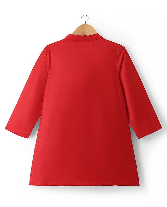 Babyhug Cotton Blend Woven Full Sleeves Kurta Dhoti Set with Polka Dot Printed Nehru Jacket - Red