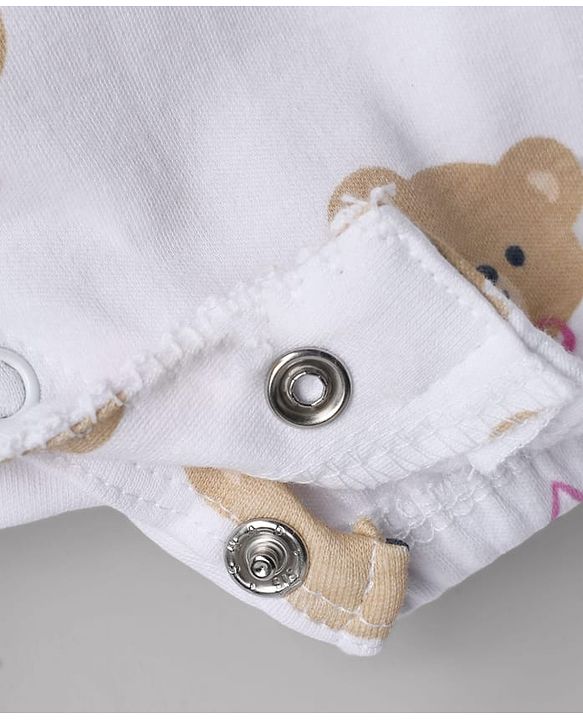 Babyhug 100% Cotton Interlock Knit Half Sleeves Romper With Teddy Print - Multicolor
