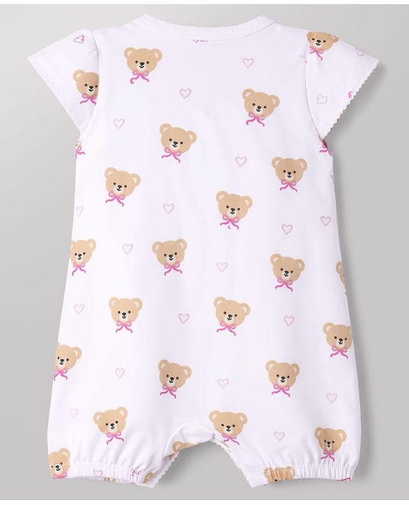 Babyhug 100% Cotton Interlock Knit Half Sleeves Romper With Teddy Print - Multicolor