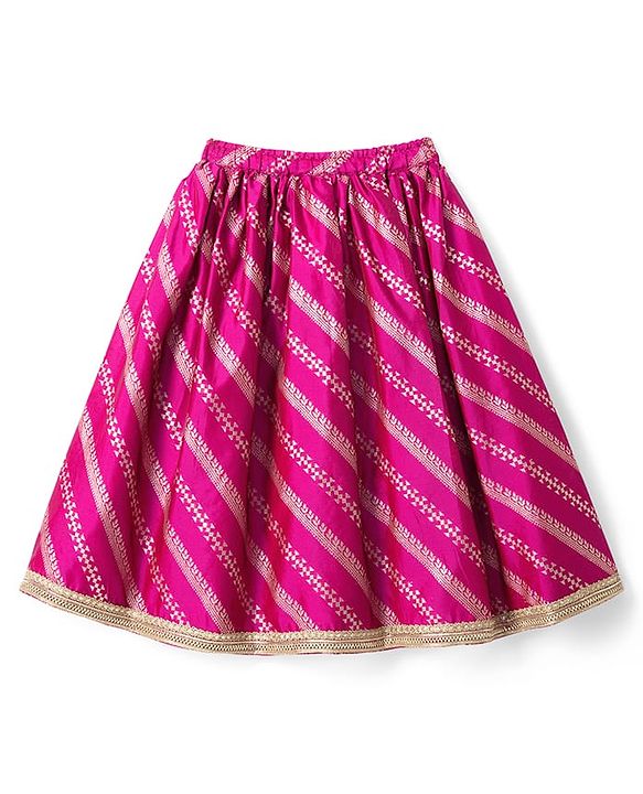Babyhug Brocade Woven Half Sleeves Polka Dot Printed Choli Lehenga Set with Dupatta & Embroidery - Fuchsia