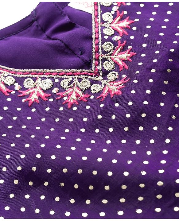 Babyhug Brocade Woven Half Sleeves Polka Dot Printed Choli Lehenga Set with Dupatta & Embroidery - Fuchsia