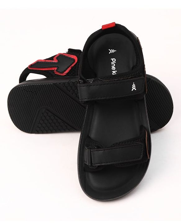 Pine Kids Velcro Closure Solid Sandals in Black