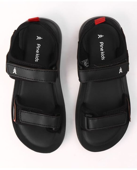 Pine Kids Velcro Closure Solid Sandals in Black