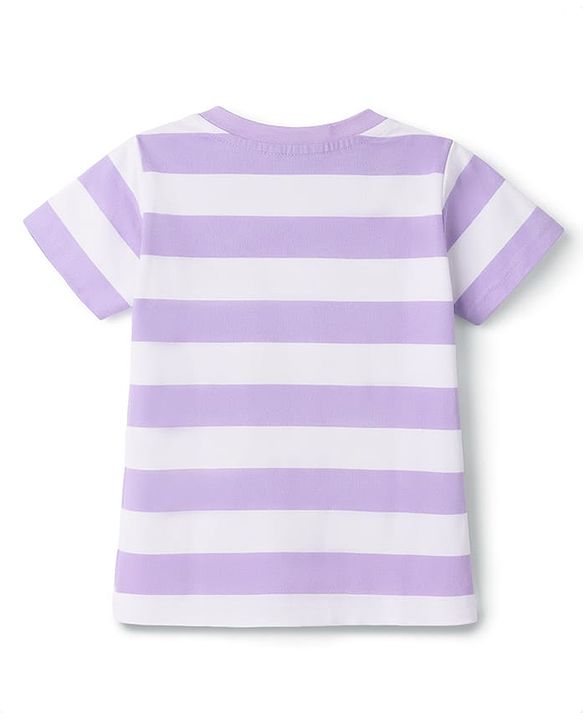Babyhug Cotton Knit T-Shirt Half Sleeves Striped with Graphics Multi Color 6-9 Months