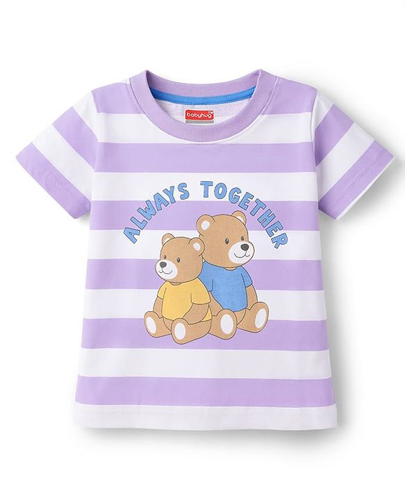 Babyhug Cotton Knit T-Shirt Half Sleeves Striped with Graphics Multi Color 6-9 Months