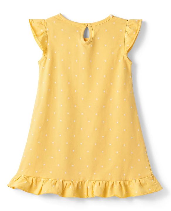 Babyhug Cotton Knit Half Sleeves Nighty with Animal Print - Yellow