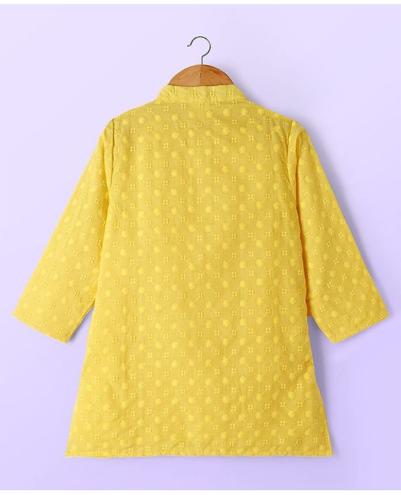 Babyhug Cotton Blend Woven Full Sleeves Kurta Pajama Set with Embroidery - Yellow