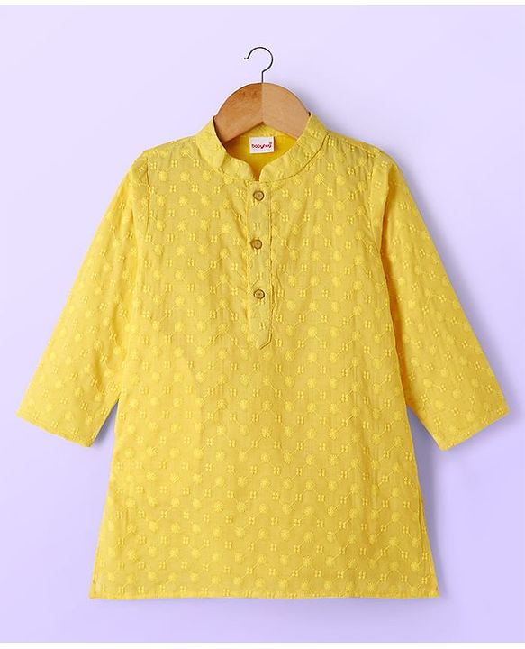 Babyhug Cotton Blend Woven Full Sleeves Kurta Pajama Set with Embroidery - Yellow