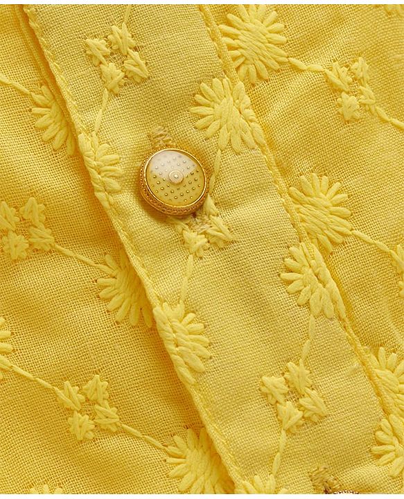 Babyhug Cotton Blend Woven Full Sleeves Kurta Pajama Set with Embroidery - Yellow