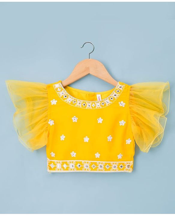 Babyhug Georgette Woven Frill Sleeves Choli Lehenga Set with Dupatta & Embroidery - Yellow