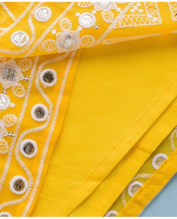 Babyhug Georgette Woven Frill Sleeves Choli Lehenga Set with Dupatta & Embroidery - Yellow