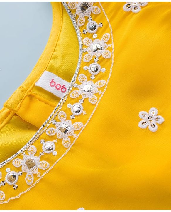 Babyhug Georgette Woven Frill Sleeves Choli Lehenga Set with Dupatta & Embroidery - Yellow