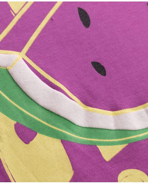 Pine Kids Cotton Knit Half Sleeves T-Shirt With Watermelon Print - Purple