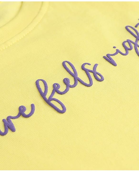 Pine Kids Cotton Knit Half Sleeves T-Shirt with Floral Print - Yellow