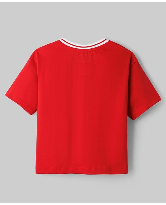 Pine Kids Cotton Knit Half Sleeves T-Shirt With New York Print - Red