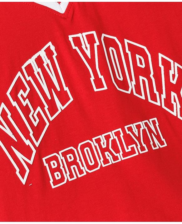 Pine Kids Cotton Knit Half Sleeves T-Shirt With New York Print - Red